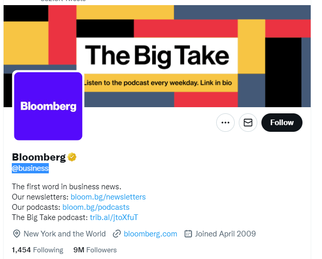Bloomberg twitter profile screnshot