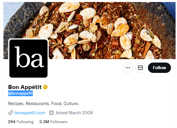 Bon Appétit Magazine Twitter Profile Screenshot