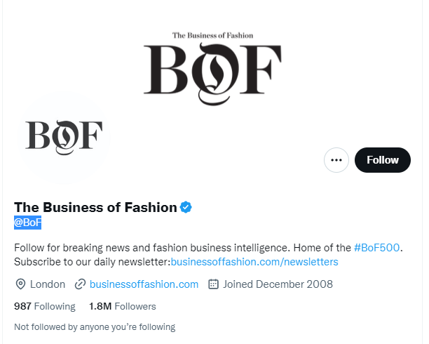 The Business of Fashion Twitter Profile Screenshot