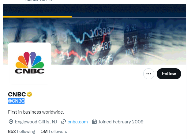 CNBC Twitter Profile Screenshot