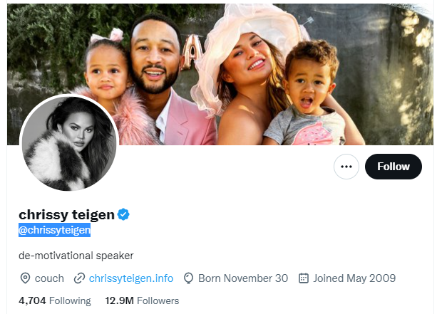 Chrissy Teigen Twitter Profile Screenshot