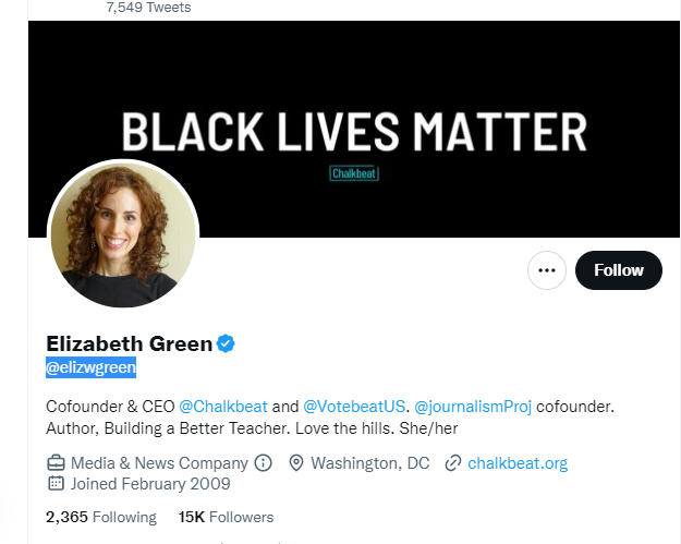 Elizabeth Green Twitter Profile Screenshot