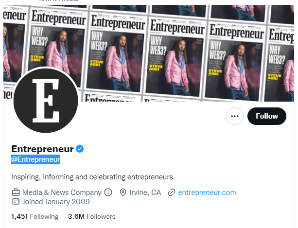 Entrepreneur Twitter Profile Screenshot