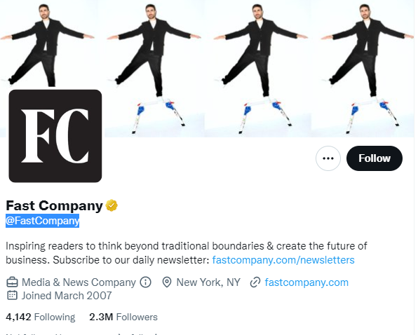 Fast Company Twitter proifle screenshot