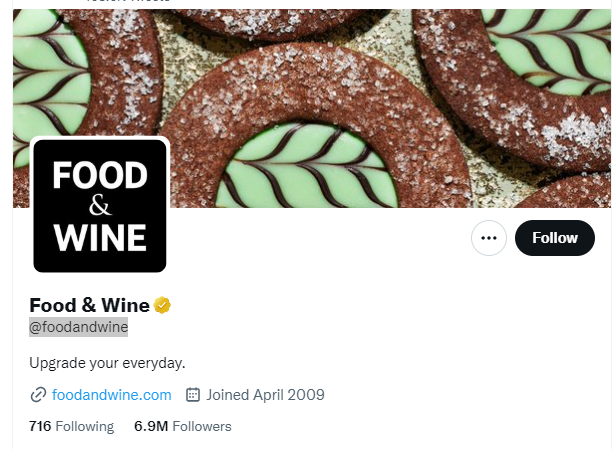 Food & Wine Magazine Twitter Profile Screenshot