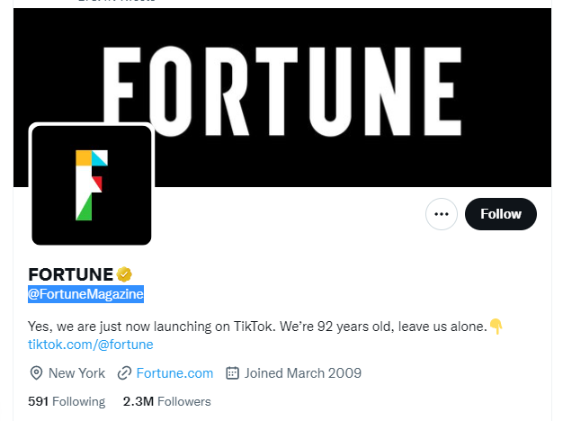 Fortune Magazine Twitter Profile Screenshot