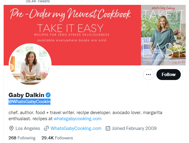 Gaby Dalkin Twitter Profile Screenshot