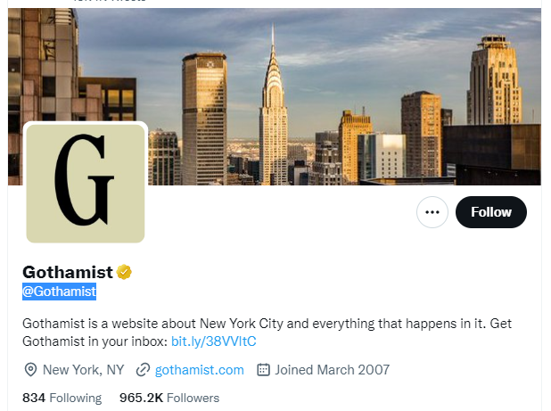 Gothamist Twitter Profile Screenshot