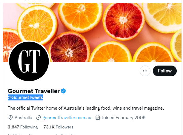 Gourment Traveller Twitter Profile Screenshot