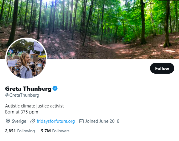 Greta Thunberg Twitter Profile Screenshot