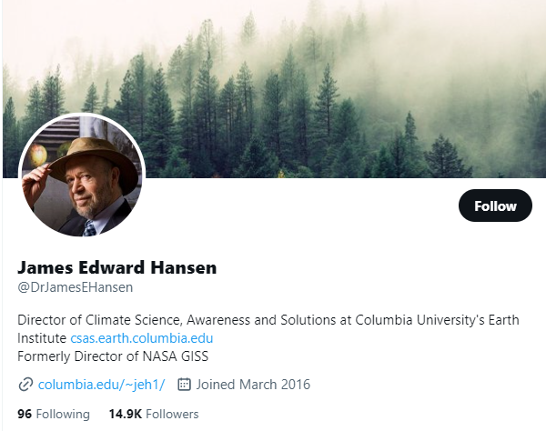 James Hansen Twitter Profile Screenshot