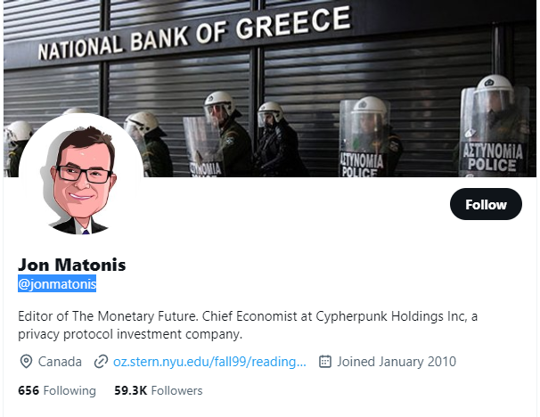 Jon Matonis Twitter Profile Screenshot