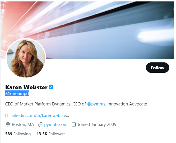 Karen Webster Twitter Profile Screenshot
