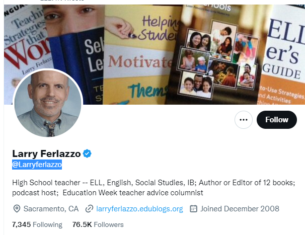 Larry Ferlazzo Twitter Profile Screenshot