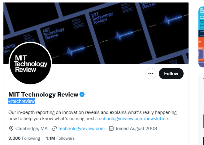 MIT Technology Review Twitter Profile Screenshot