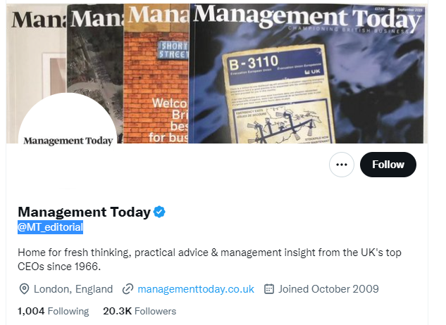Management Today Twitter Profile Screenshot