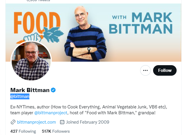 Mark Bittman Twitter Profile Screenshot