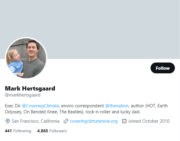 Mark Hertsgaard Twitter Profile Screenshot