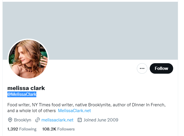 Melissa Clark Twitter Profile Screenshot