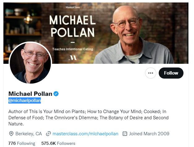 Michael Pollan Twitter Profile Screenshot
