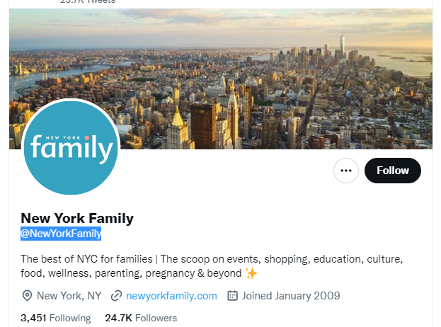 New York Family Twitter Profile Screenshot