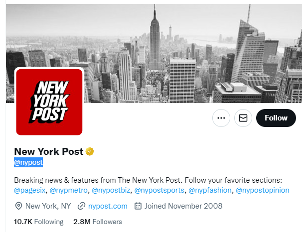 New York Post Twitter Profile Screenshot