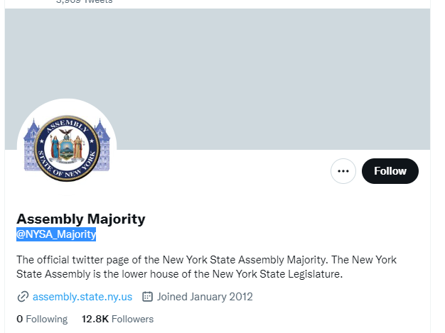 New York State Assembly Twitter Profile Screenshot