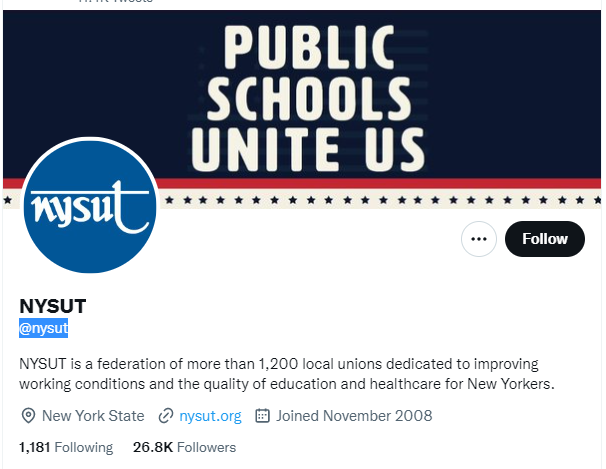 New York State United Teachers Twitter Profile Screenshot