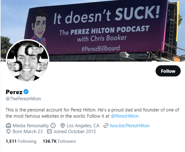 Perez Hilton Twitter Profile Screenshot