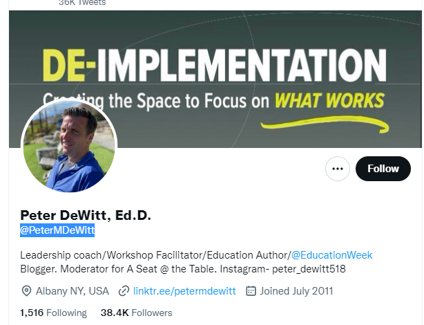 Peter DeWitt Twitter Profile Screenshot