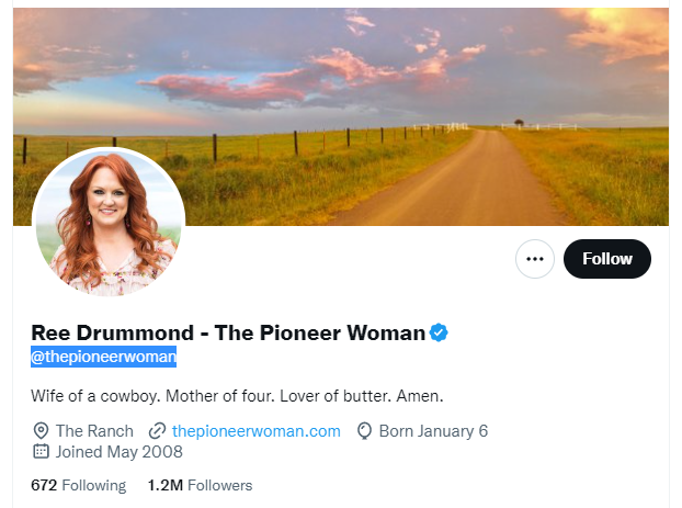 Ree Drummond Twitter Profile Screenshot