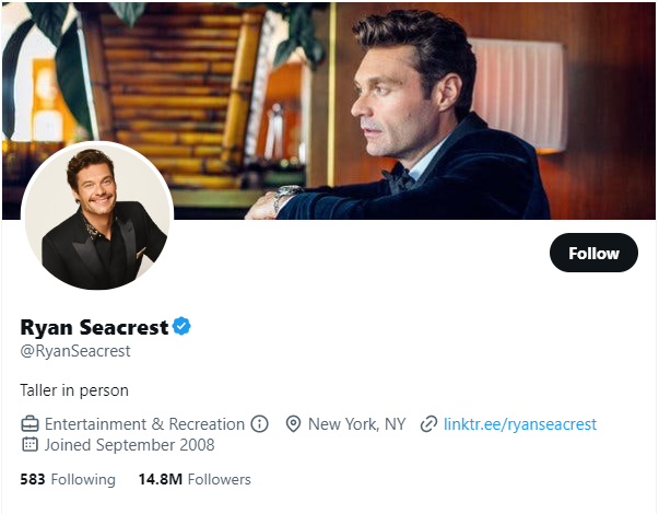 Ryan Seacrest Twitter Profile Screenshot