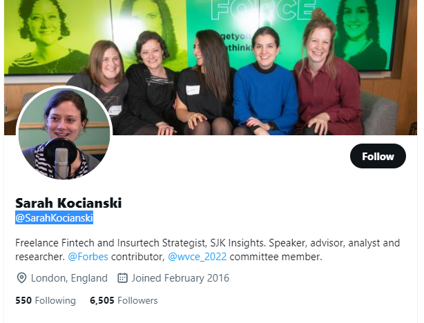 Sarah Kocianski Twitter Profile Screenshot