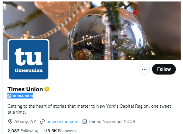 The Albany Times Union Twitter Profile Screenshot