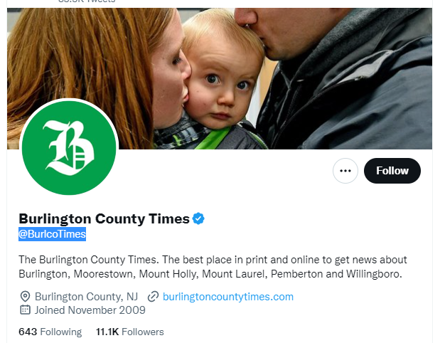 The Burlington County Times Twitter Profile Screenshot