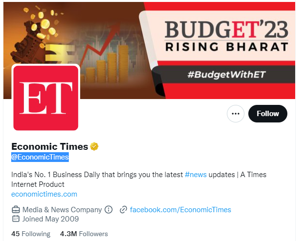 The Economic Times Twitter Profile Screenshot