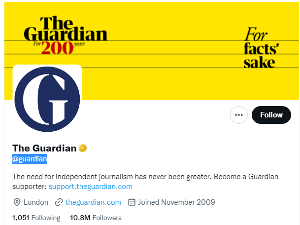 The Guardian Twitter Profile Screenshot