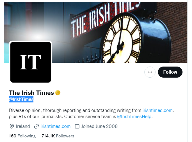 The Irish Times Twitter Profile Screenshot