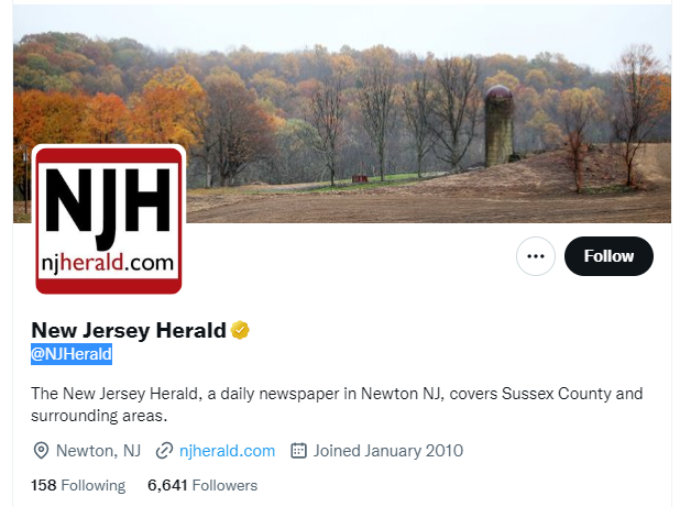 The New Jersey Herald Twitter Profile Screenshot