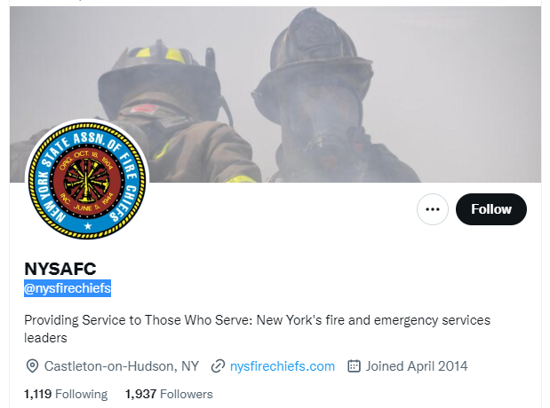 The New York State Association of Fire Chiefs Twitter Profile Screenshot