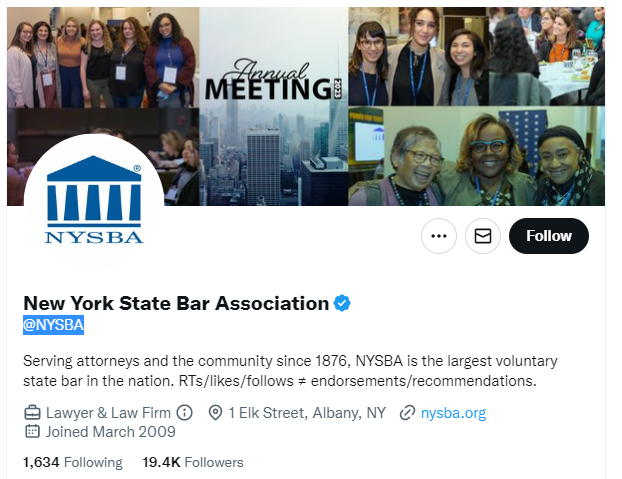 The New York State Bar Association Journal Twitter Profile Screenshot