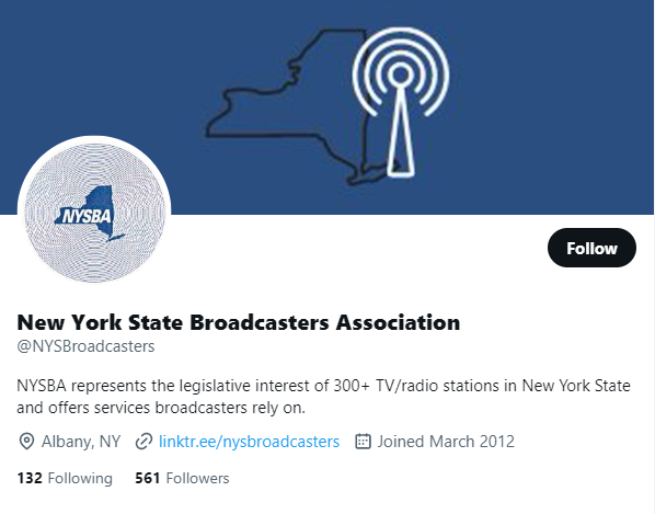 The New York State Broadcasters Association Twitter Profile Screenshot