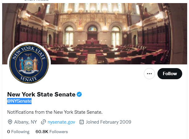 The New York State Senate Twitter Profile Screenshot