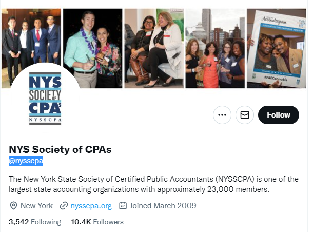 The New York State Society of Certified Public Accountants Twitter Profile Screenshot