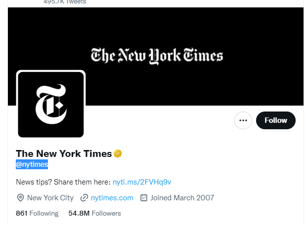 The New York Times Twitter Profile Screenshot