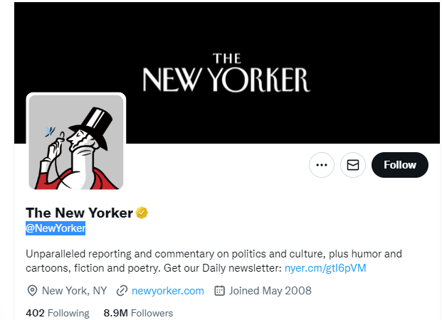 The New Yorker Twitter Profile Screenshot