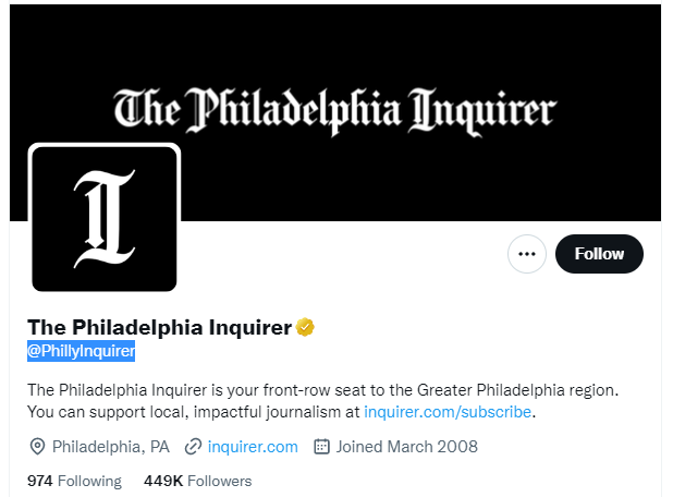 The Philadelphia Inquirer Twitter Profile Screenshot