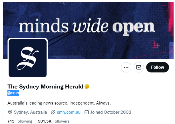 The Sydney Morning Herald Twitter Profile Screenshot