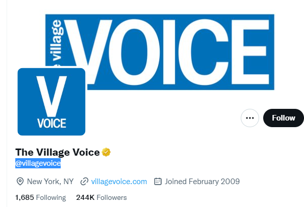 The Village Voice Twitter Profile Screenshot
