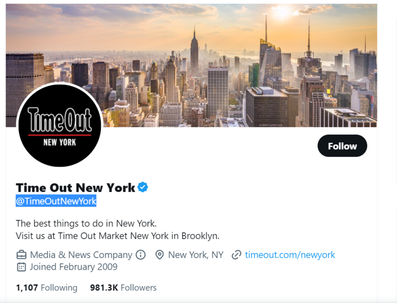 Time Out New York Twitter Profile Screenshot